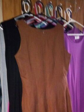 Coldwater Creek Dress Womens Size 10 brown Linen Blend back Slit Maxi Vtg